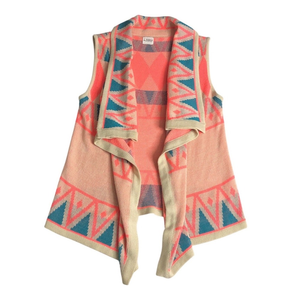 B Sharp Cardigan Vest Women L Mohair Wool Blend Aztec Southwestern Festival Boho